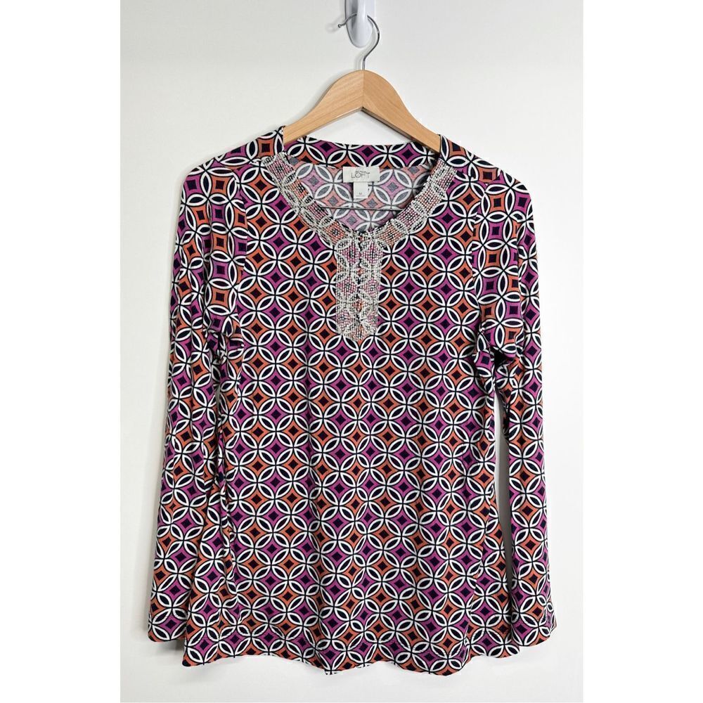 Ann Tylor Loft Shirt Womens Long Sleeve Beaded Scoop Neck‎ Size Medium